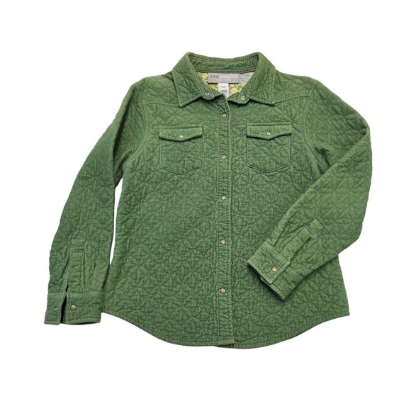Sag Harbor Sport Petite‎ Quilted Corduroy Shirt Jacket Green Floral Lining - Picture 1 of 8